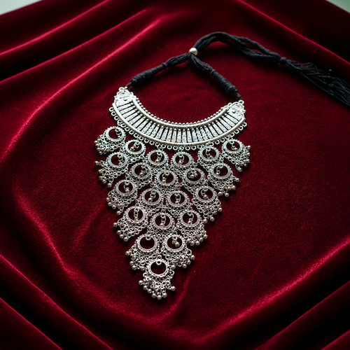 Utsiya Royal Oxidised Silver Tribal Necklace Set