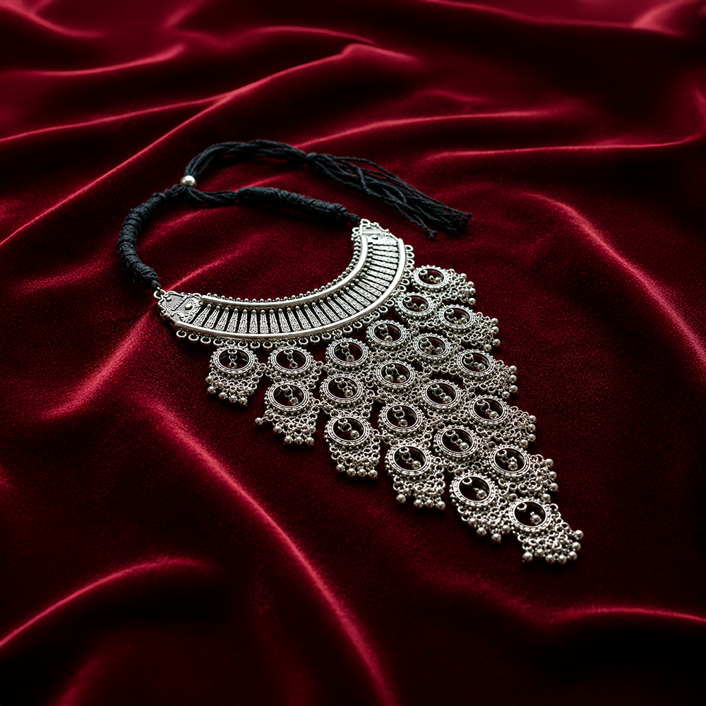 Utsiya Royal Oxidised Silver Tribal Necklace Set
